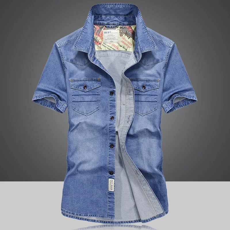 Рубашка-поло мужская из денима с коротким рукавом повседневная хлопковая