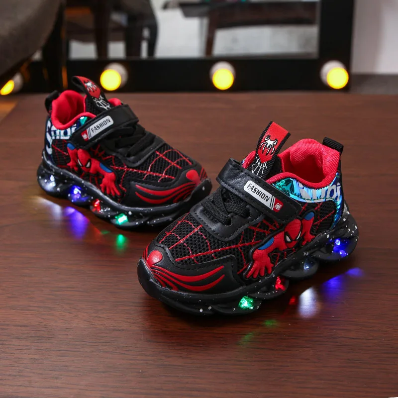 Colorful Lights Children Led Sneakers Spidermans Baby Shoes Marvel Glowing with Light-up Sole Luminous Kids Boys Girls | Детская одежда