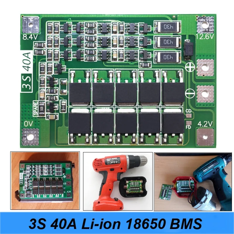 3S 40A для отвертки 12 в Li-Ion 18650 Bms Pcm Защитная плата батареи с балансирующим
