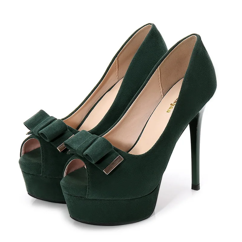 

Women Pumps 2020 Wedding Party Shoes Flock Slip On 12.5CM Thin High heels Peep Toe waterproof Butterfly-knot zapatos de mujer