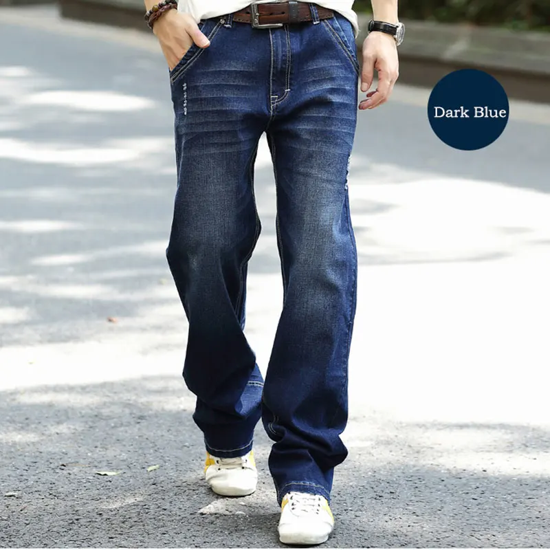 Summer Thin Section Men Jeans Straight Breathable Elastic Loose Baggy Harem Hip Hop Denim Pants Cotton Blue Wide Leg Trousers