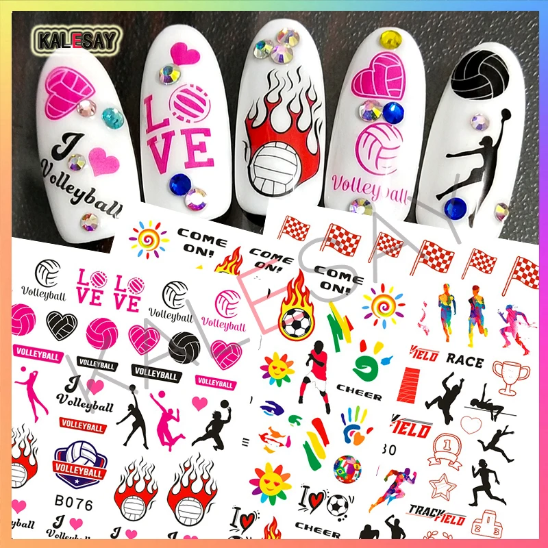 3D Flag Sport Nail Stickers for Manicure Fire Clover Decoration Decals Back Glue Designer Gymnastics Nail Art Sticker