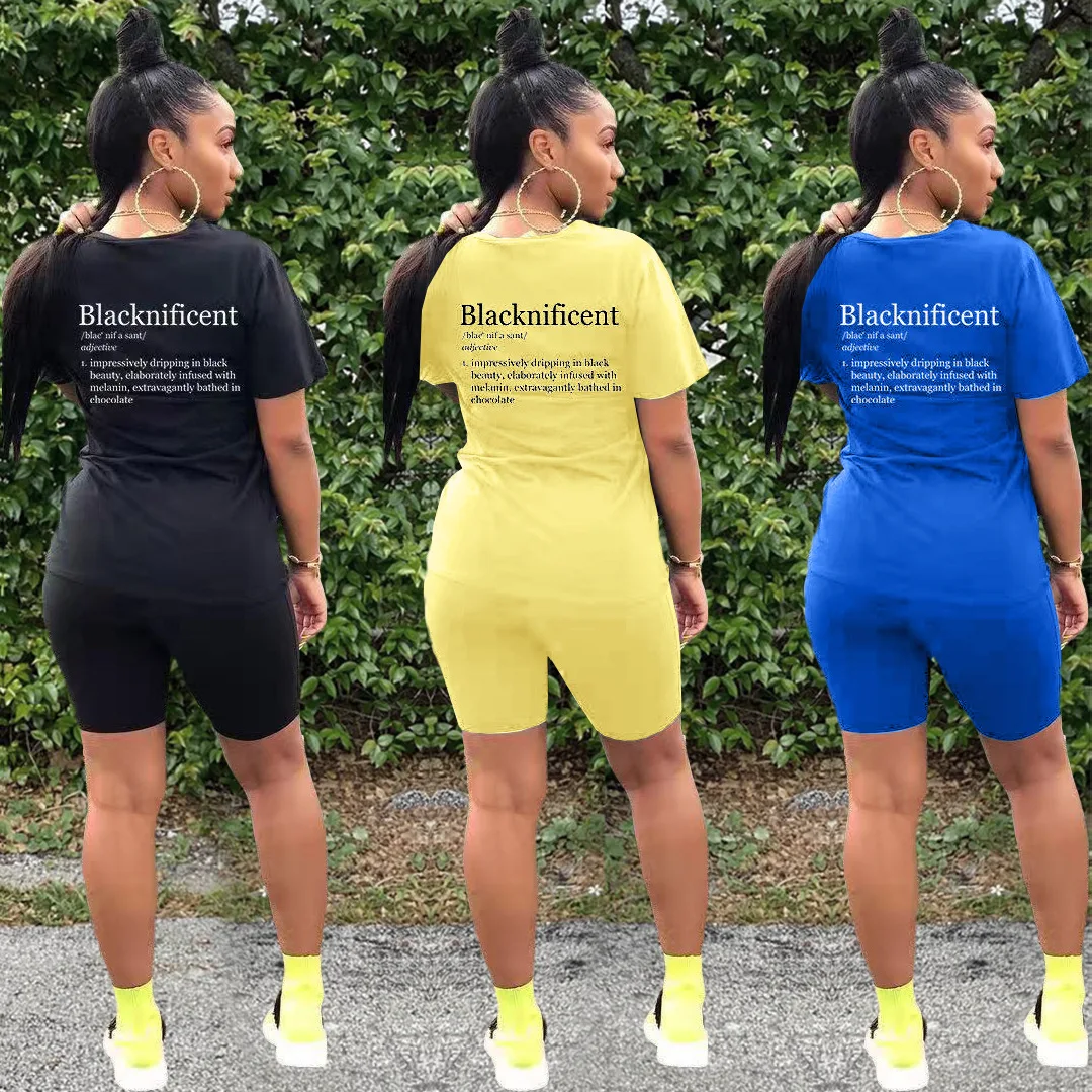 

Sports Set Women Fashion Casual Letter Printing Round Neck Short Sleeve Loose Home Fitness Jogging Wholesale Drop Shipping