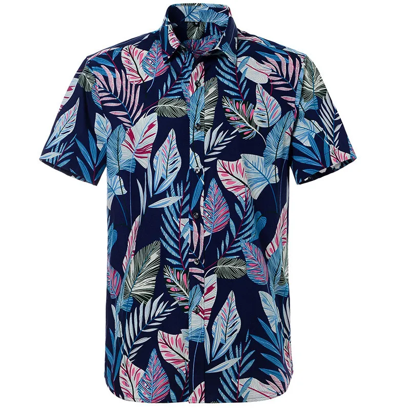 

Summer Pure Cotton Mens Hawaiian Dress Shirt Loose Printed Short Sleeve Big Us Size Hawaii Flower Men Beach Floral Shirts