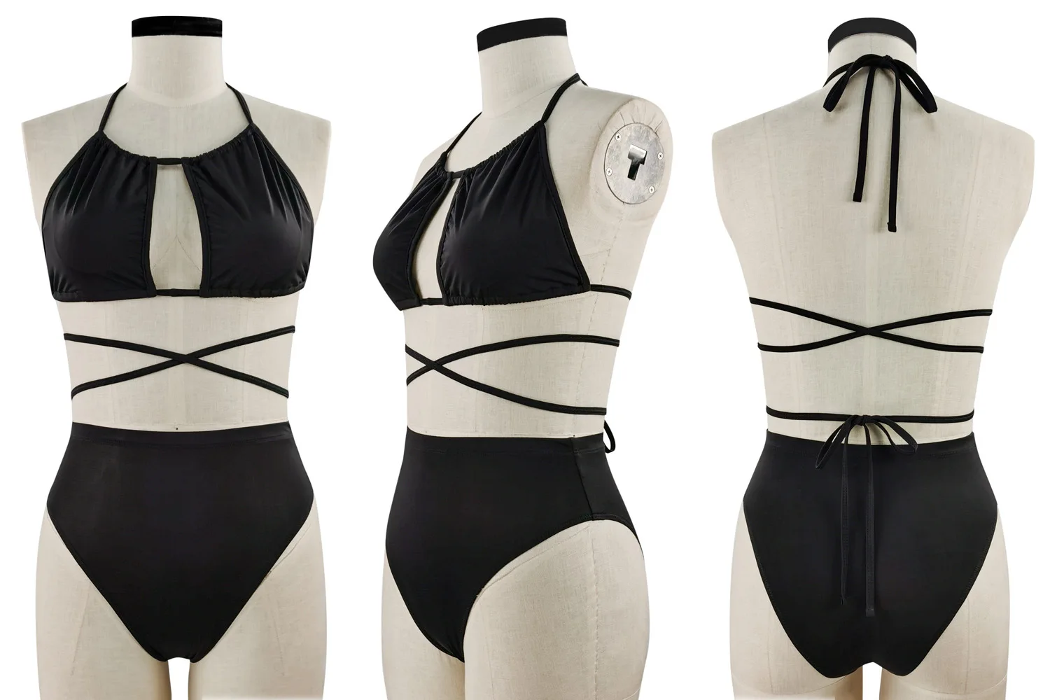 

Sexy Solid Bikini Plus Size Swimsuit Women 2021 Two Piece Tether Backless Black High Waist Large Ladies Bathing Suit Monokin 5XL
