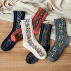 Носки женские в этническом ретро стиле с цветами, забавные повседневные милые хлопковые носки в стиле Харадзюку, подарок для женщин
