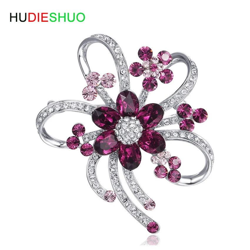 

HUDIESHUO Luxury upscale evening party crystal brooches for women office lady purple fashion wedding jewelry