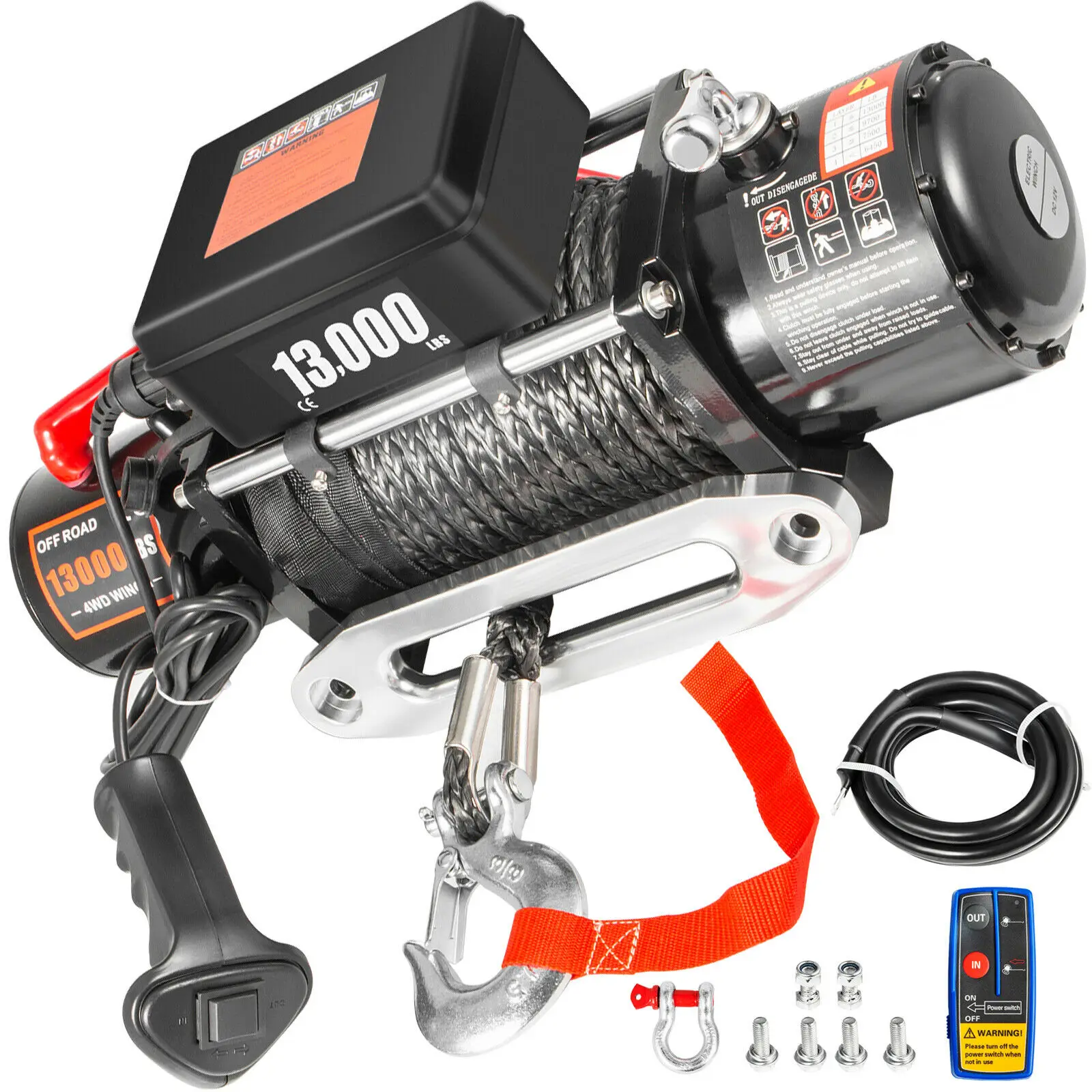 

VEVOR 13000LBS Electric Winch 12V Synthetic Rope Off-road ATV UTV Truck Towing Trailer