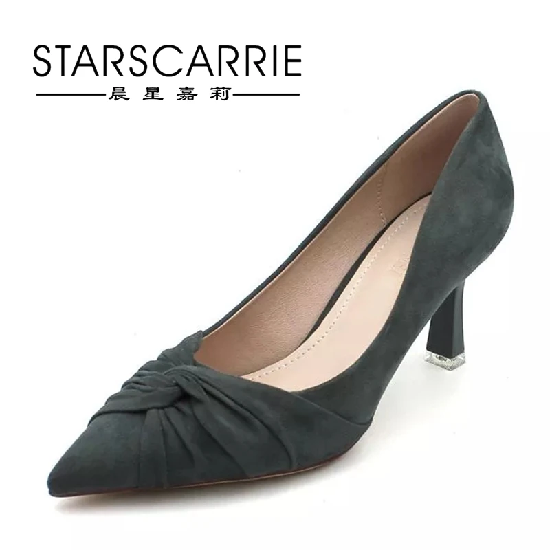 

Женские замшевые туфли на тонком высоком каблуке, Нескользящие туфли с острым носком, в Корейском стиле, новинка 2021