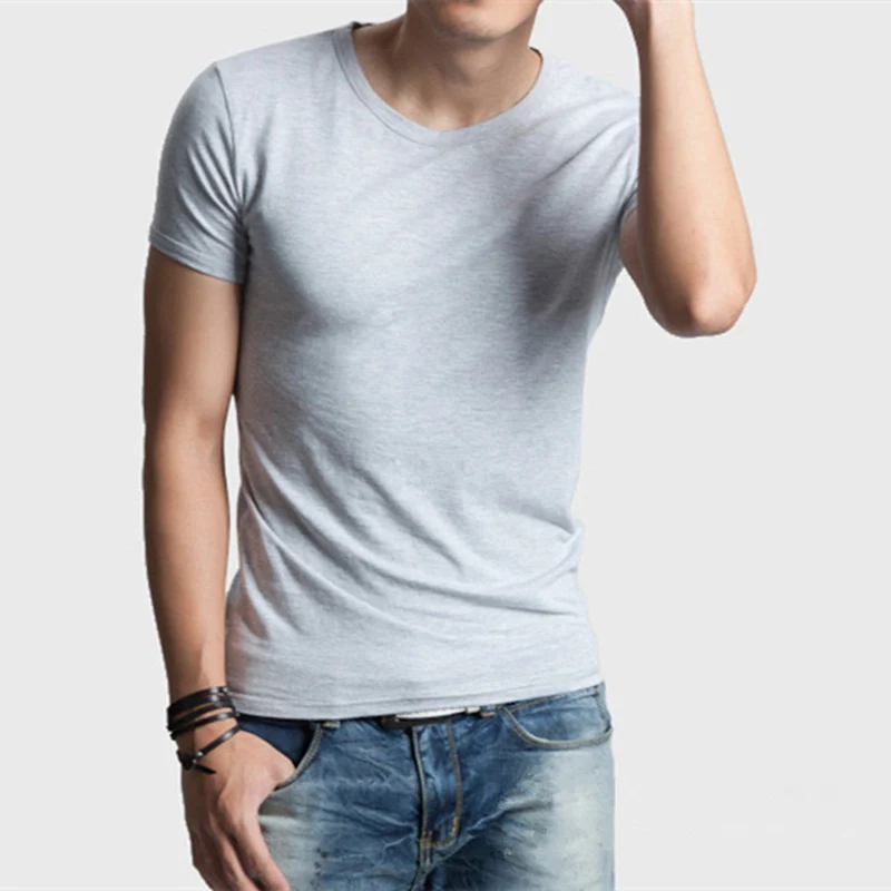 

2021 Brand New Men's t shirt pure color Lycra cotton short sleeved T-shirt male round neck Tops cotton bottoming shirt