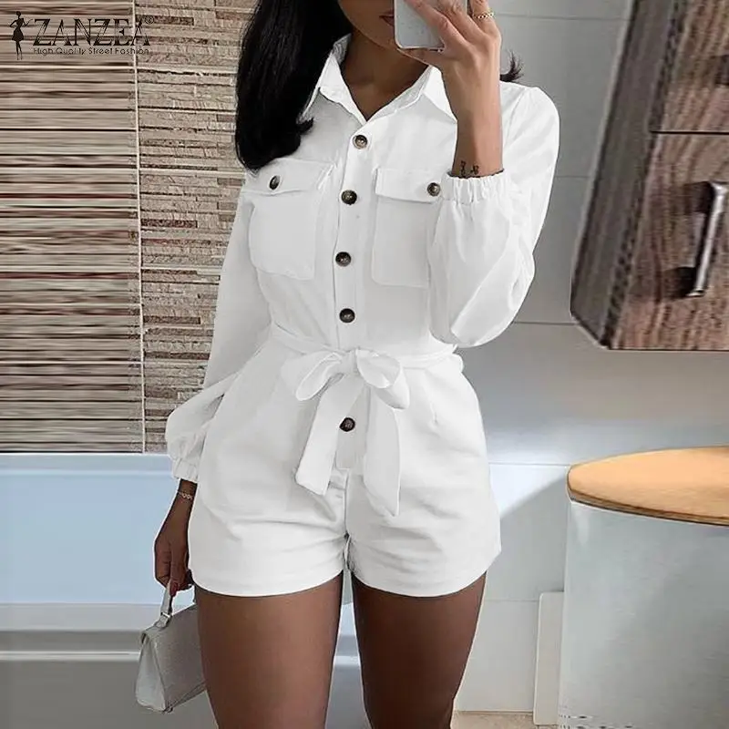 

Женский комбинезон с длинным рукавом, на пуговицах, с отворотами