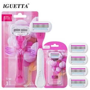 бритвы бритвы для мужчин бритье для мужчин головка бритвы головка для триммера для бороды для бритья женское Женская бритва с 1 ручкой и 5 лезвиями, набор для бритья волос в зоне бикини, с алоэ, Безопасные лезвия