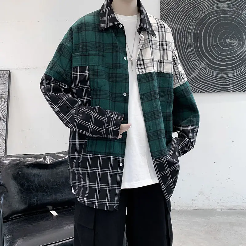 

2021 мужские плед печати гавайская рубашка Модные свободные Camisa социальная Мужская Уличная французскими манжетами, рубашки с длинными рукавами M-5XL