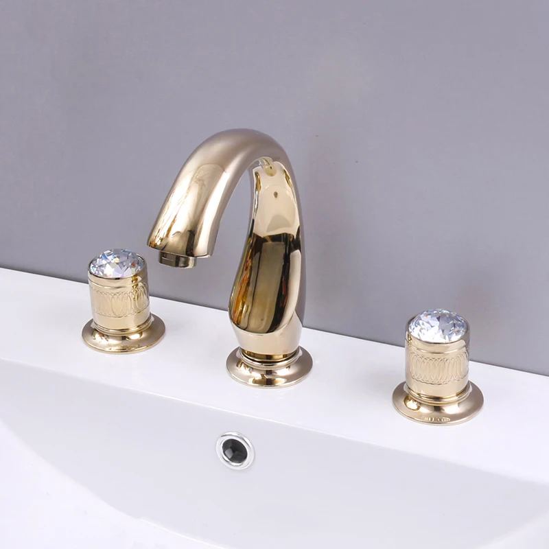 Basin Faucets Bathroom Sink Faucet Brass Gold Paint 3 Holes Double Handle Luxury Bathbasin Bathtub Taps Hot and Cold Mixer Water |
