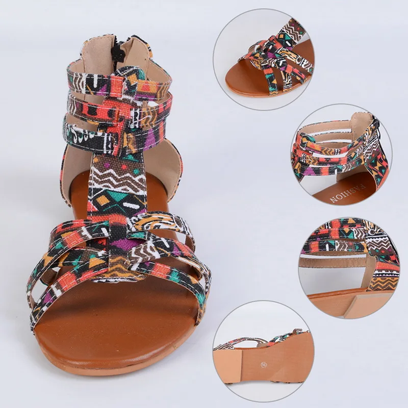 

2020 Bohemian Women Flat Shoes Summer Roman Sandal Boho Sandalias Colorful Female Beach Flat Plus Size