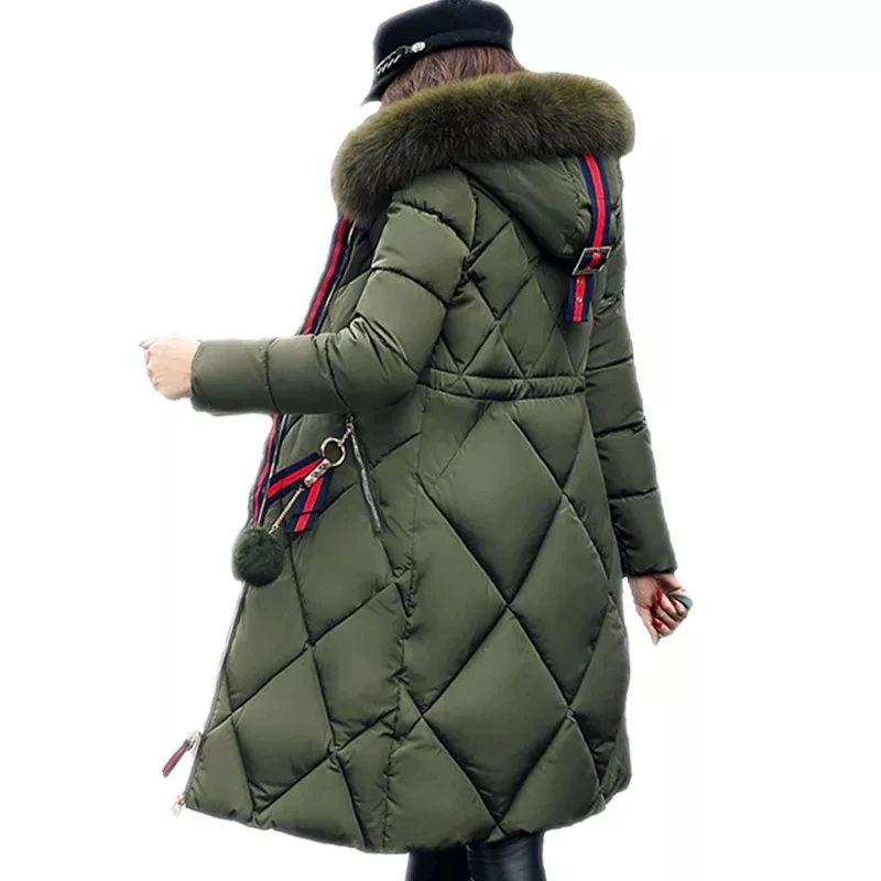 

New Big fur winter coat thickened parka women stitching slim long winter coat down cotton ladies down parka down jacket women