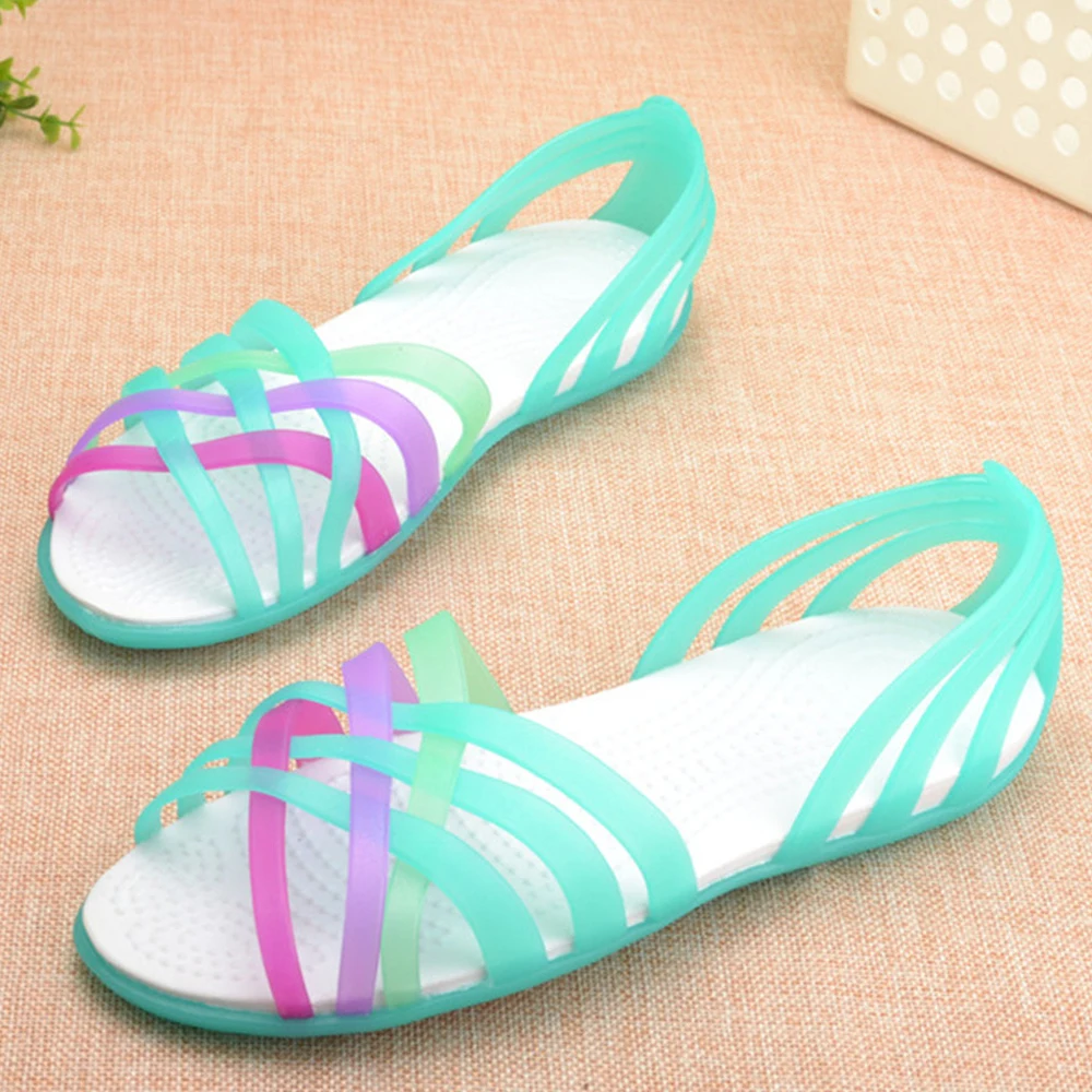 Сандалии желе женские прозрачная обувь открытый носок пляжные тапочки