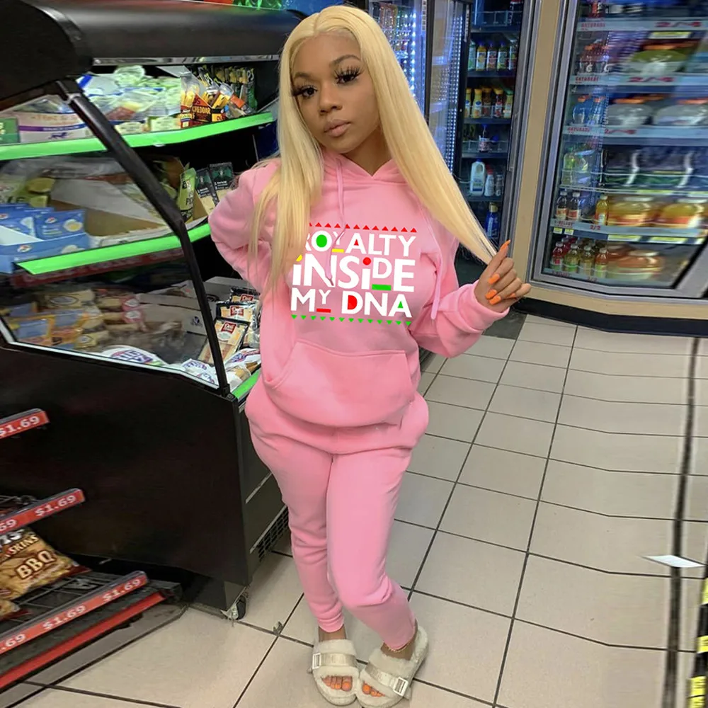 

Letter Print Biker Style Two Piece Set Women Full Sleeve Hooded Sweatshirt Hoodie+workout Sweatpant Streetwear Sporty Outfits