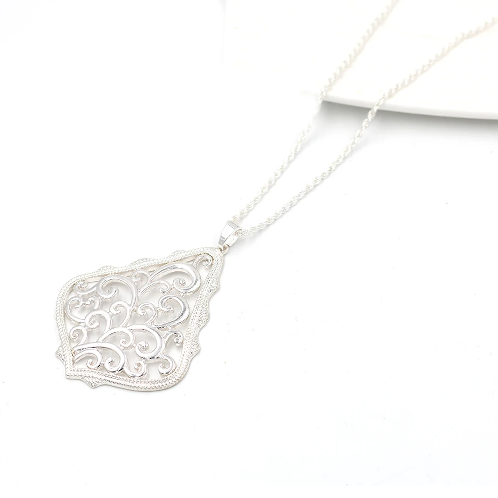 L Silver Necklace Большие каплевидные висячие серьги многоцветные филигранные Висячие серьги для женщин модные ювелирные изделия - Окраска металла: L Silver Necklace