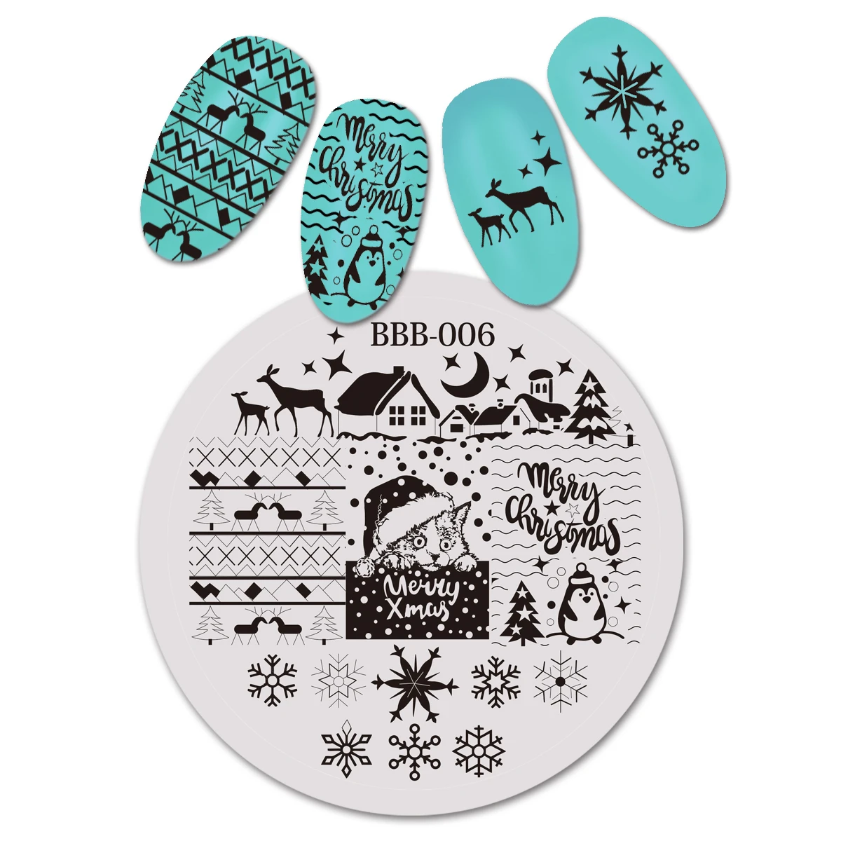 Круглые рождественские фотообои для украшения ногтей|Шаблоны дизайна ногтей| |