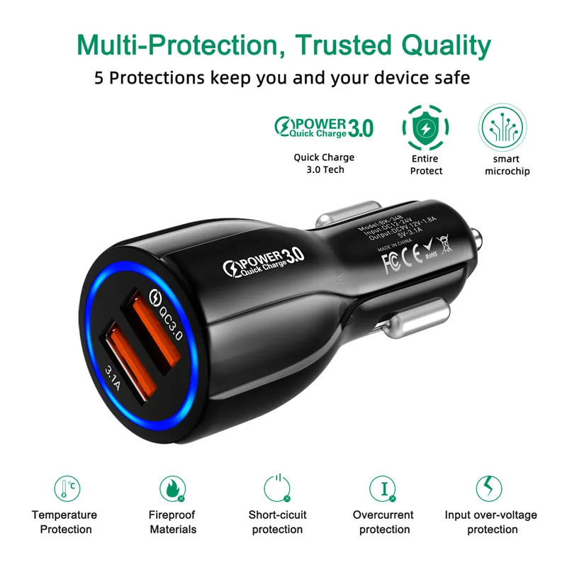 USLION 3.1A устройство для автомобиля с двумя портами USB Зарядное устройство Быстрая зарядка 3,0 2,0 Автомобильный держатель для мобильного телефона лампы-Зарядное устройство для huawei P30 iPhone samsung планшет с функцией быстрой зарядки