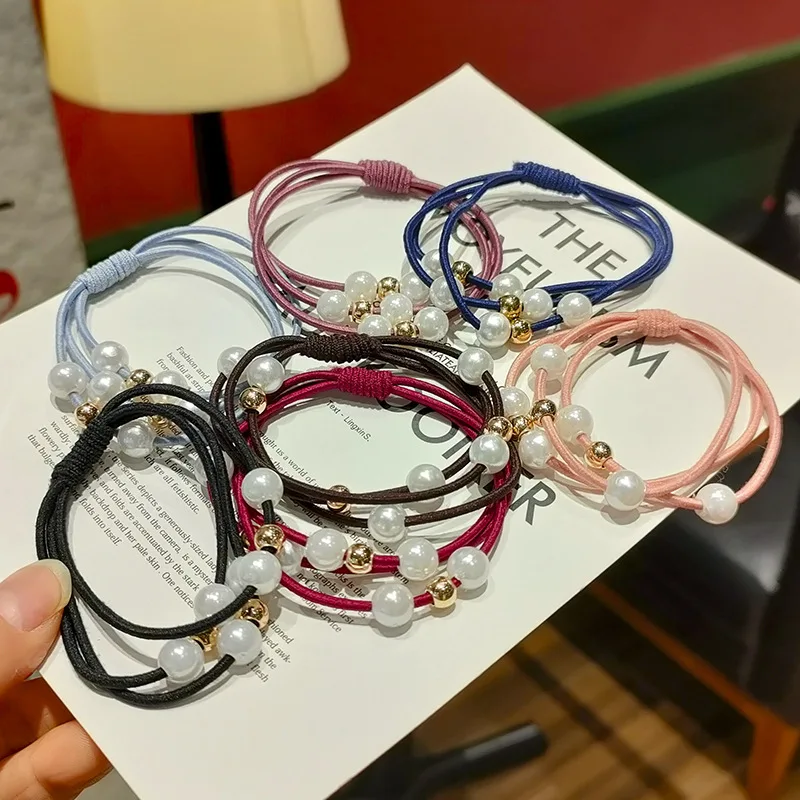 

5pcs Woman's hair rope big crystal pearl elastic rubber band girl fashion hair accessories headband hair accessories Bracelet