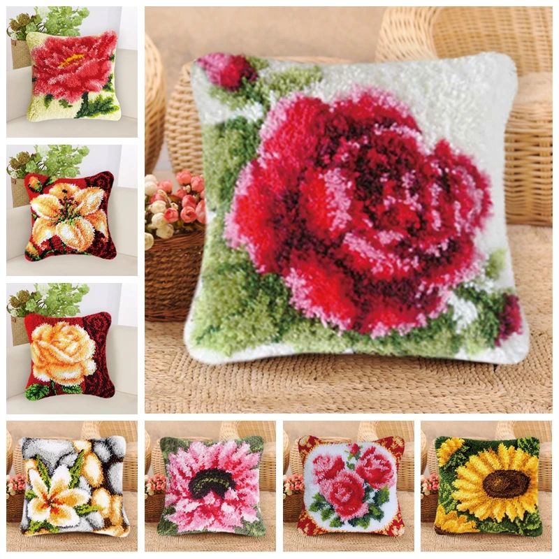 

Diy Pillowcase Flowers Latch hook kits cross stitch thread embroidery kits Carpet embroidery cushion embroidered carpet mats