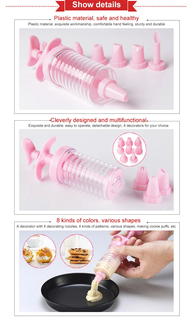 

8 Replacement Head Confectionary Cookie Tips Plastic DIY Pastry Syringe Extruder Cream Nozzle Cake Decorations Tools Cream Gun