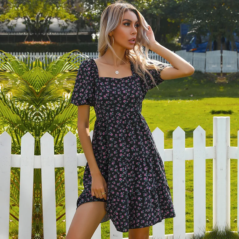 

Летнее платье для девочек в стиле ретро; В стиле «Бохо/женские модные ботинки, полусапожки, ботильоны с квадратным воротником Цветочный при...