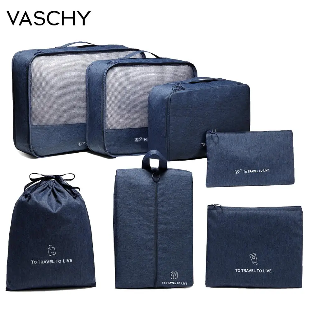 

VASCHY 7pcs/set Travel Organizer Storage Bags Waterproof Packing Cubes Luggage Organizer Men Women Portable Clothes Sort Case
