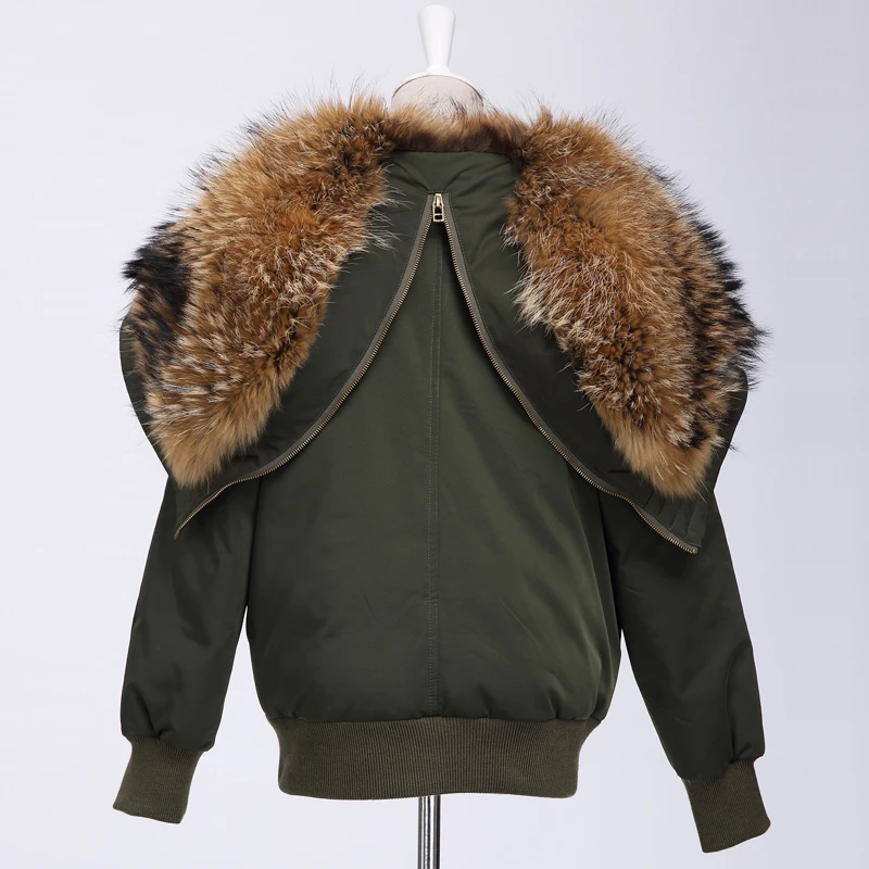 Женская парка с воротником из натурального меха енота Женский армейский зеленый