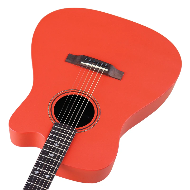 Solid Spruce Wood Top Round Back Carbon Acoustic Guitar 41 Inch Red Color 6 Strings Folk | Спорт и развлечения