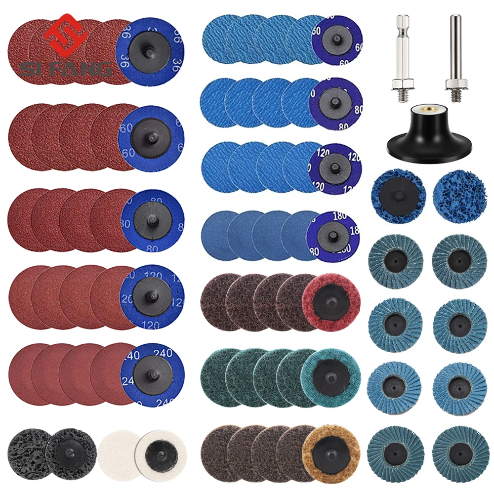 

75Pcs 50mm 2 Inch Roloc Sanding Discs Roll Lock Surface Sanding Discs Pad Polishing Sandpaper Quick Change Disc For Rotary Tool
