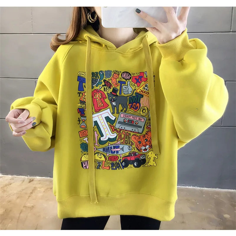 High Street Knit Hooded Letter Lady Fleece Pullovers Ins Style Add Velvet Thick Woman Hoodies Autumn Winter Clothes