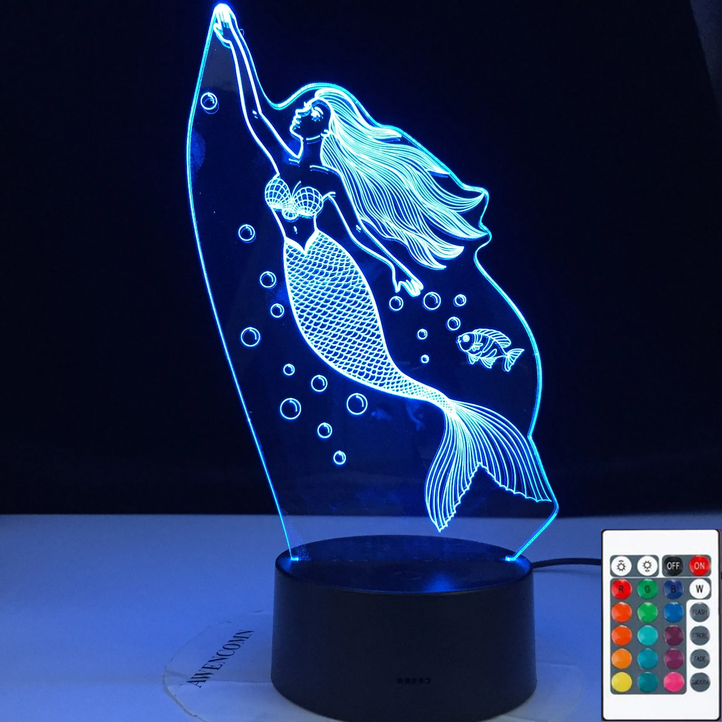 Украшение для вечерние милый 3D светодиодный ночник русалка украшение девочки