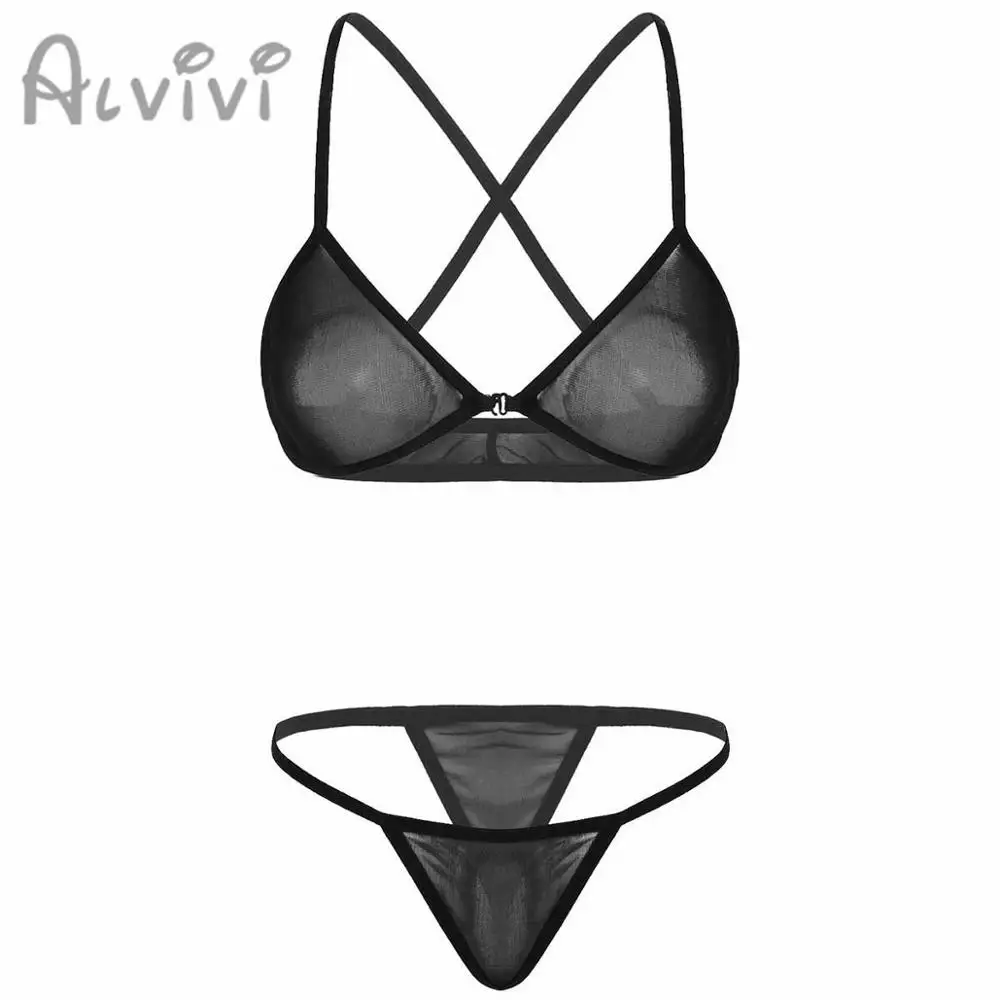 Alvivi женский сетчатый Набор белья бикини Эротический бюстгальтер для груди топ с