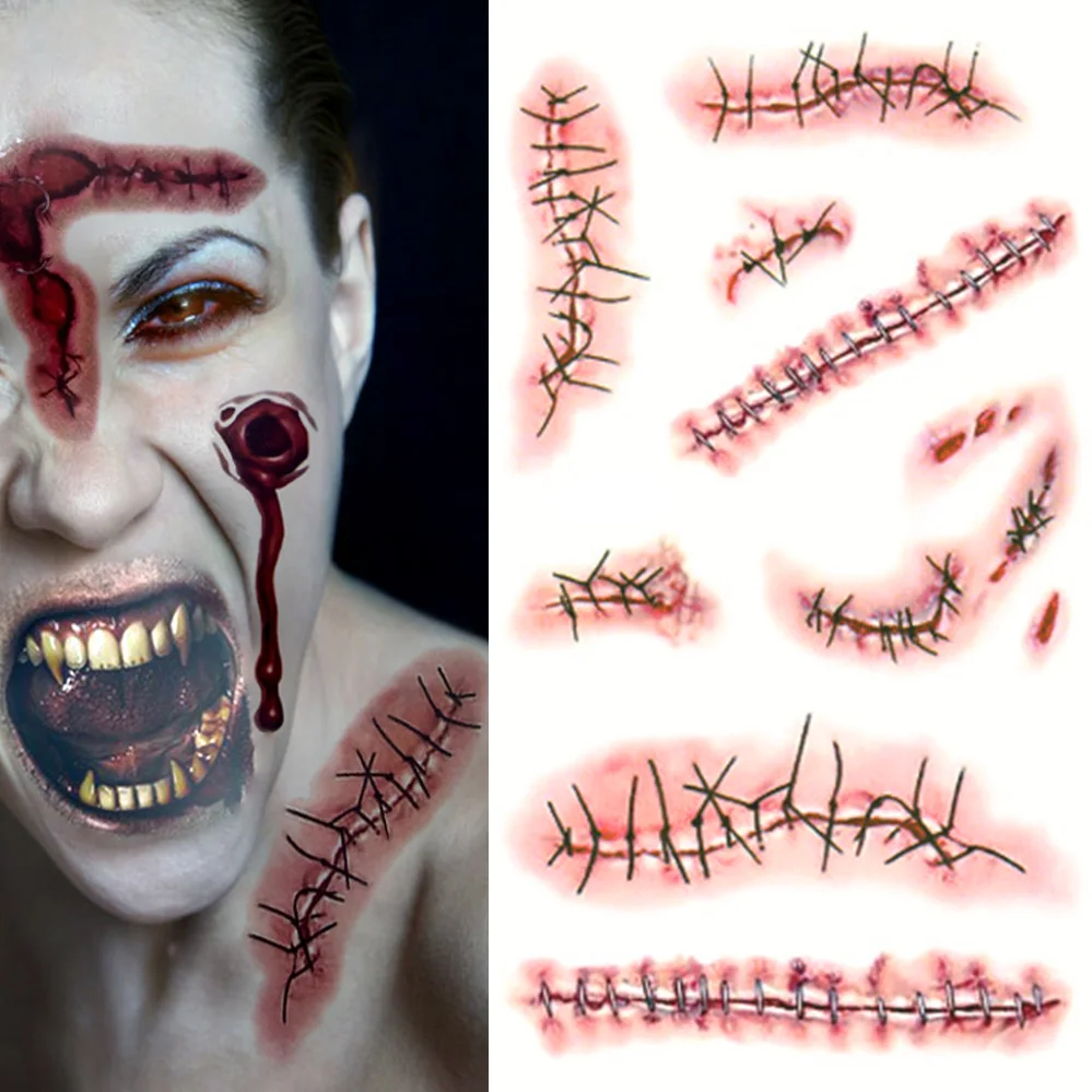 Горячая Распродажа тату для Хэллоуина Зомби Шрамы Татуировки с поддельной