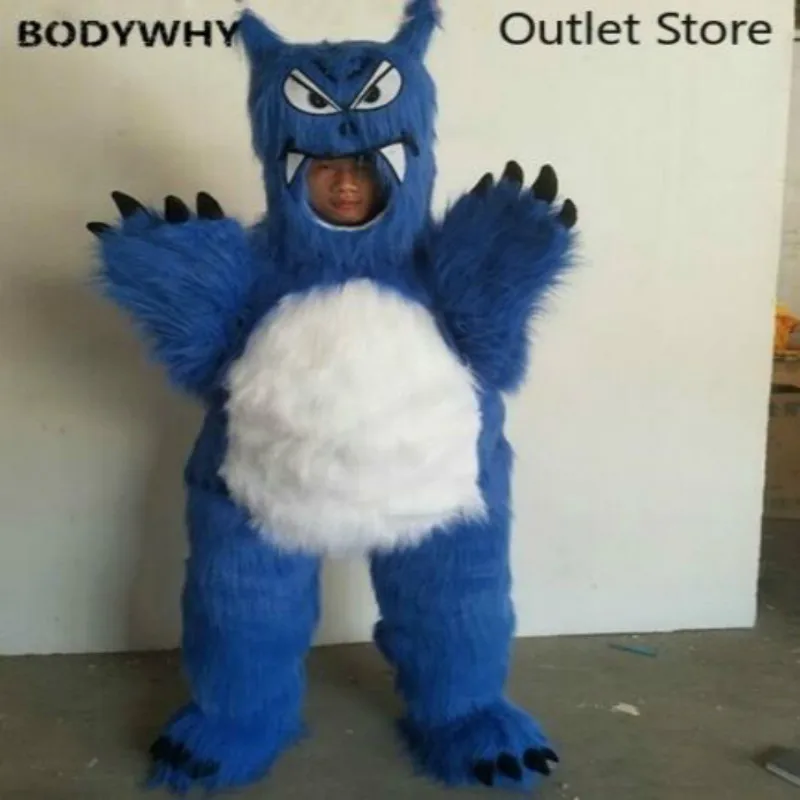 Синий пушистый длинный маскарадный костюм монстра Костюм Волк собака косплей