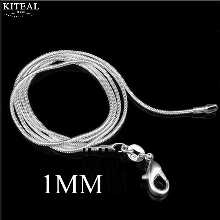 1mm silver color Kiteal Золото Цвет/посеребренные цепочки и ожерелья 1 мм 16 18 20 22 24 26 28 30 дюймов змея цепи воротник de Prata 925 штамп Лидер продаж - Окраска металла: 1mm silver color