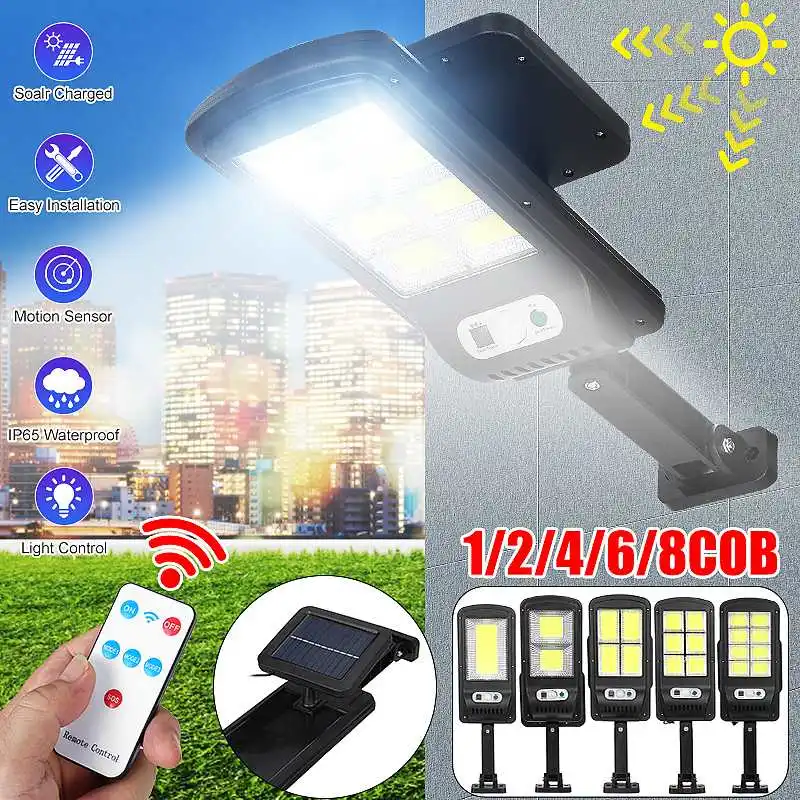 

300W/600W/1200W/1800W/2400W LED Solar Street Light Waterproof PIR Motion Sensor + Remote Control Outdoor Lighting Security Lamp
