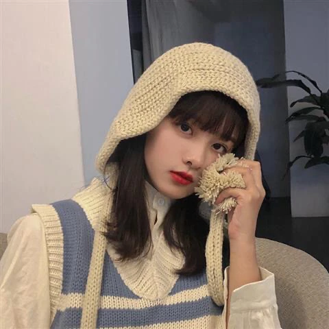 

Winter Women Cute Beanie Winter Warm Handmade Knit Hat Girl Outdoor Beige