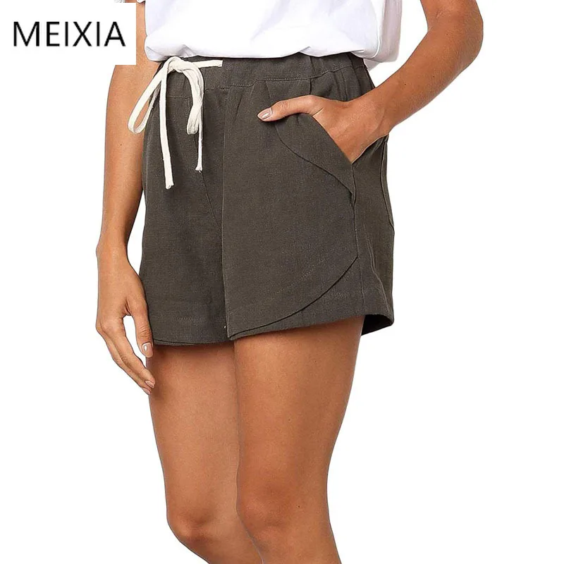 

2019 Summer New Women's Shorts Beach hot sale Europe Style Drawstring Elastic Waist Cotton Casual shorts women