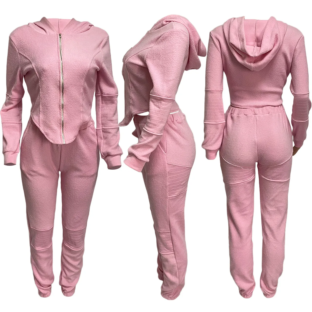 

Tracksuit Two Piece Set Women Long Sleeve Zipper Hoodies and Stretch Sweatpants Outfit Velvet Playsuit Wholesale Dropshipping