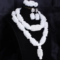 dudo latest african wedding jewelry set 2 layers white crystal beaded jewellery set long design nigerian fine jewelry set women