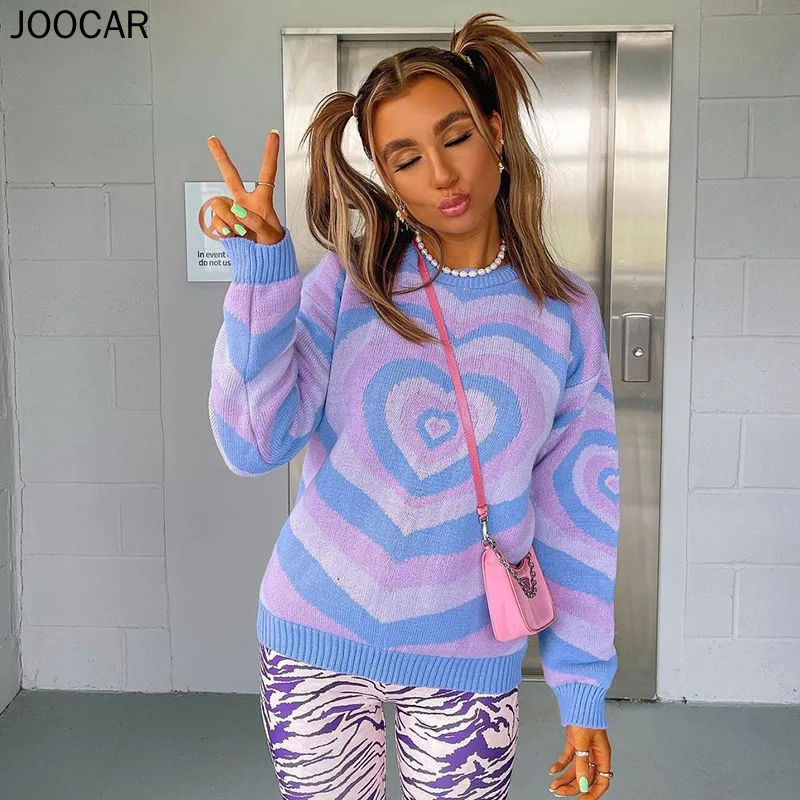 

free shipping 2021 joocar ins net red women's early autumn sweet and lovely love printing long-sleeved sweater JC1502