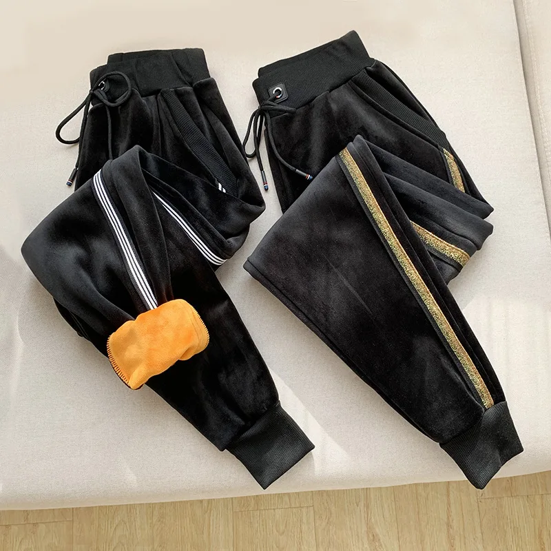 Плотные спортивные брюки 2xl женские бархатные черные шаровары больших размеров