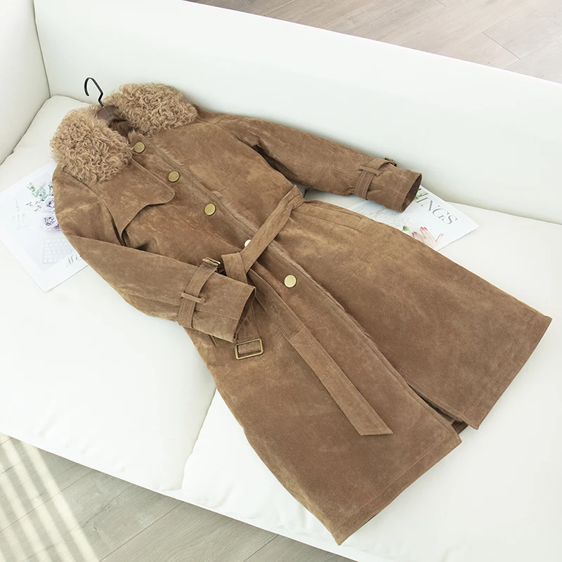 

2020 Winter women plus size coat with sheep linner and genuine pigskin leather jacket long parka real fur