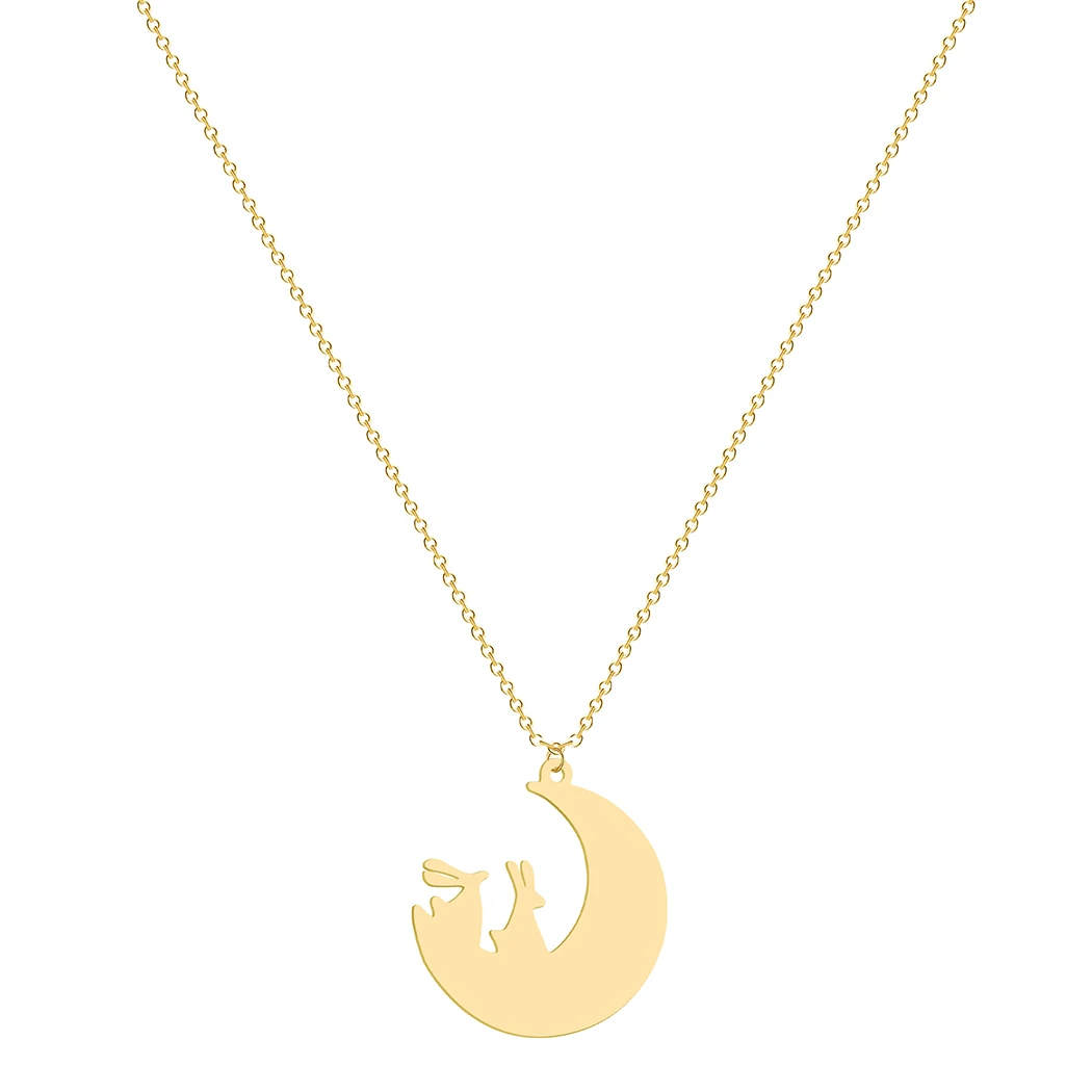 

Kinitial Women Fashion Cat Moon Pendant Necklaces Stainless Steel Animal Cat Choker Long Chain Necklace Statement Jewerly Gifts