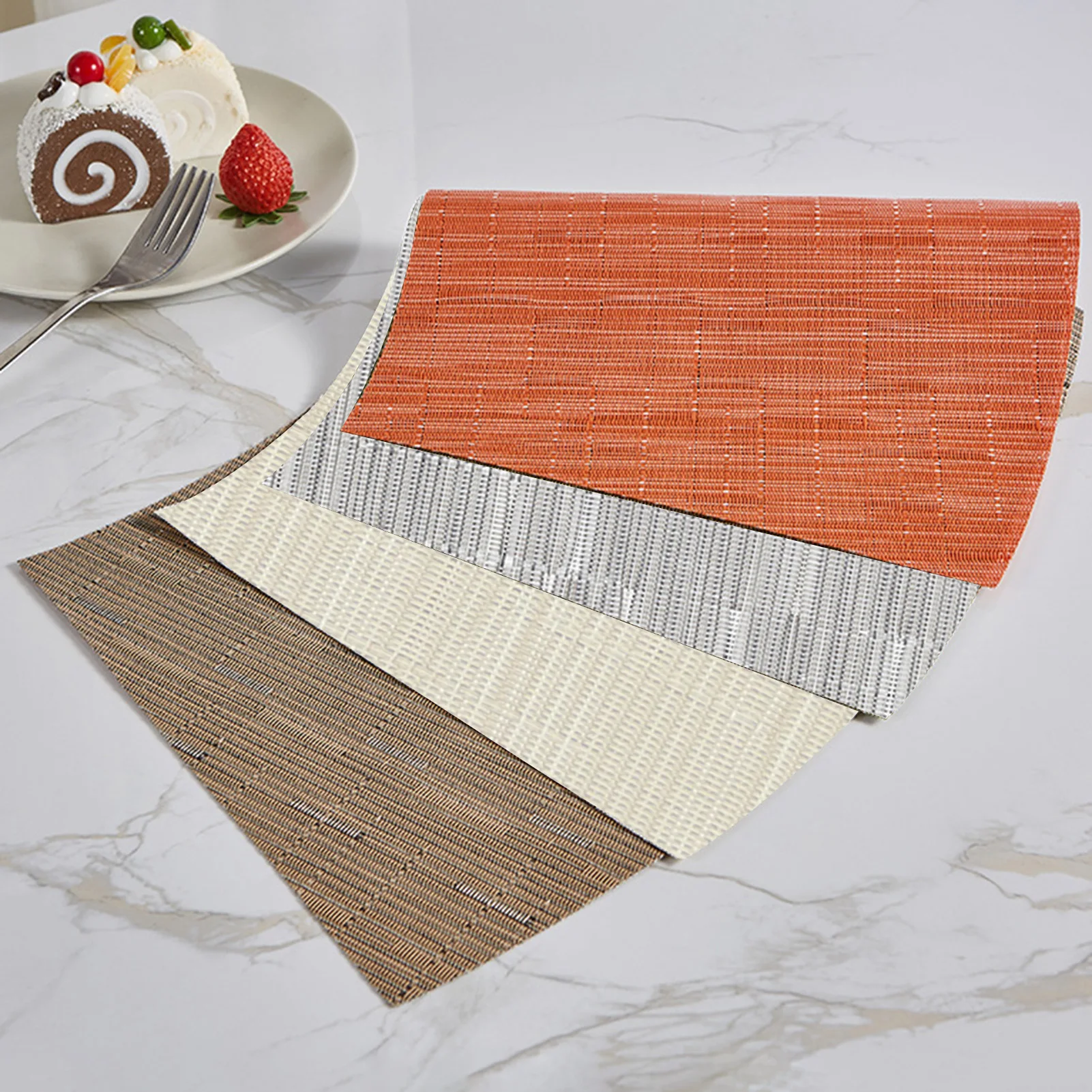 

5pcs Solid Round Placemats Mat Non-slip Insulation Table Pad Heat Resistant Decorative Placemats