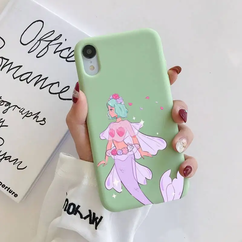 

Beautiful Mermaid Phone Case Liquid Silicone for iphone 13 12 11 Pro Max XR XS X Soft Candy Cover for iPhone 6 6S 7 8 Plus